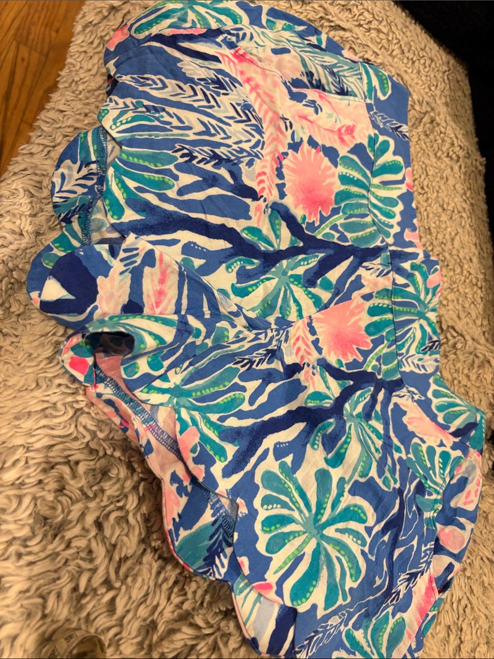 Lilly Pulitzer Blue, Pink & Green Floral Smocked Waist Skirt